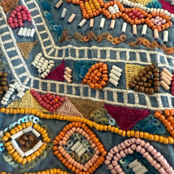 Boston Proper Beaded Long Sleeve Chambray Ruffle Hem Mini Dress Size 12 - Picture 8 of 12